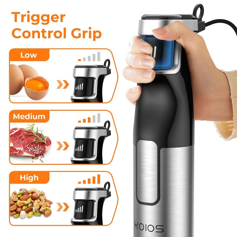 KOIOS Immersion Blender Handheld - Trigger Variable Speed 5-in-1 Immersion