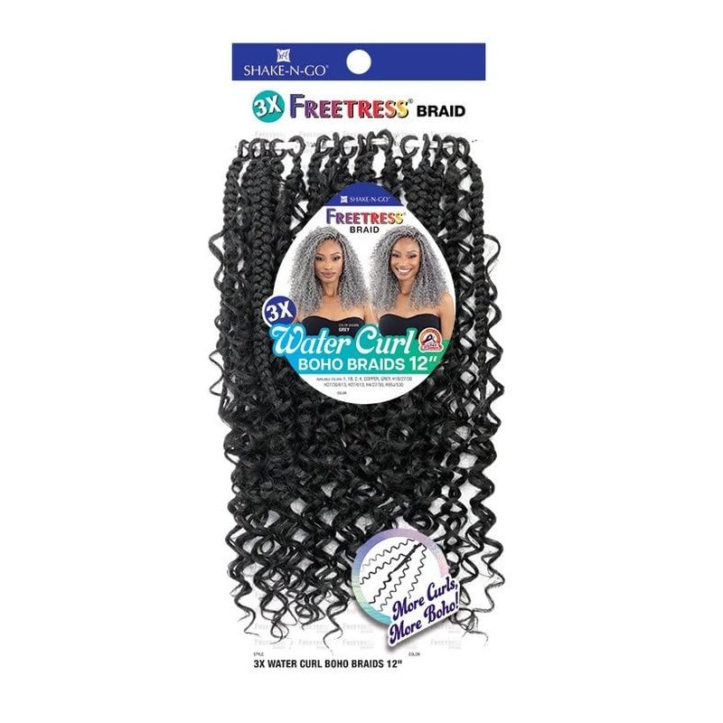 Shake-N-Go Crochet Braids 3X Water Curl Boho Braids 12" (Color: