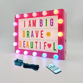 AmySanyan Cinema Light Box with 293 Letters,Icons, Stocking Stuffers Birthday Gifts Ideas for 6，7，8，9，10 Girls, DIY LED Sign Light Up Marquee Message Board for Home Cute Room Desk Decor (Pink)