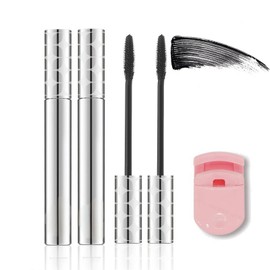Telescopic Mascara Waterproof Lengthening & Volumizing, Hypoallergenic Tubing Formula for Sensitive Eyes, Smudge-Proof Long-Lasting Lash Makeup with Precision Brush (2PC-Black)