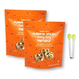 Trader Joe's Pumpkin Spiced Teeny Tiny Pretzel 6 oz.X 2 Plus 1 Bonus Mini Silicon Hand Shaped Tongs
