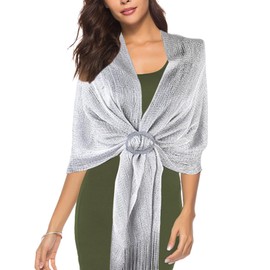 MADGININE 1 Pcs Sparkling Metallic Shawls and Wraps,Silver Shawl,Silver Shawl for Wedding Guest,Women’S Shimmer Shawl,Evening Wraps and Shawls,for Evening Party Dresses Wedding Party(silver)
