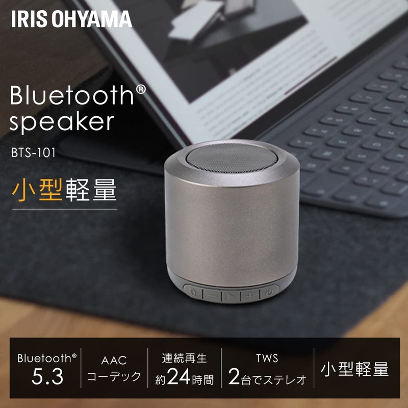 Iris Ohyama BTS-101-HGY Bluetooth 5.3 Speaker, Small, 2 Devices Simultaneous