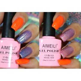 AIMEILI Soak Off UV LED Semi-Permanent Gel Polish that Changes Color with Temperature - New Glitter Purple To Pink (TC15) 10ml