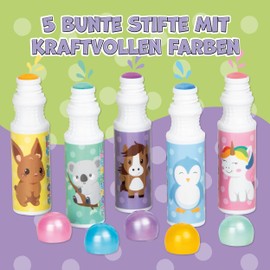 Lutz Mauder Stamp Marker Painting and Stamp Pens Glossy Dots, Pack of 5 Different TapirElla Designs in Pastel Colours with Metallic Effect, Colouring Pens and Stamps in Five Colours