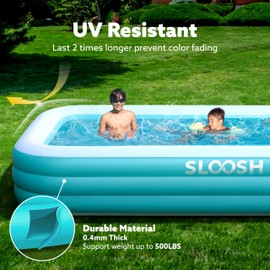 SLOOSH Inflatable Pool for Adults with Seats, 120" x 72" x 22" Full-Sized Blow Up Durable Thickened Above Ground Family Pool, Large Swimming Pools for Backyard Garden Lawn Summer Water Party, Cyan