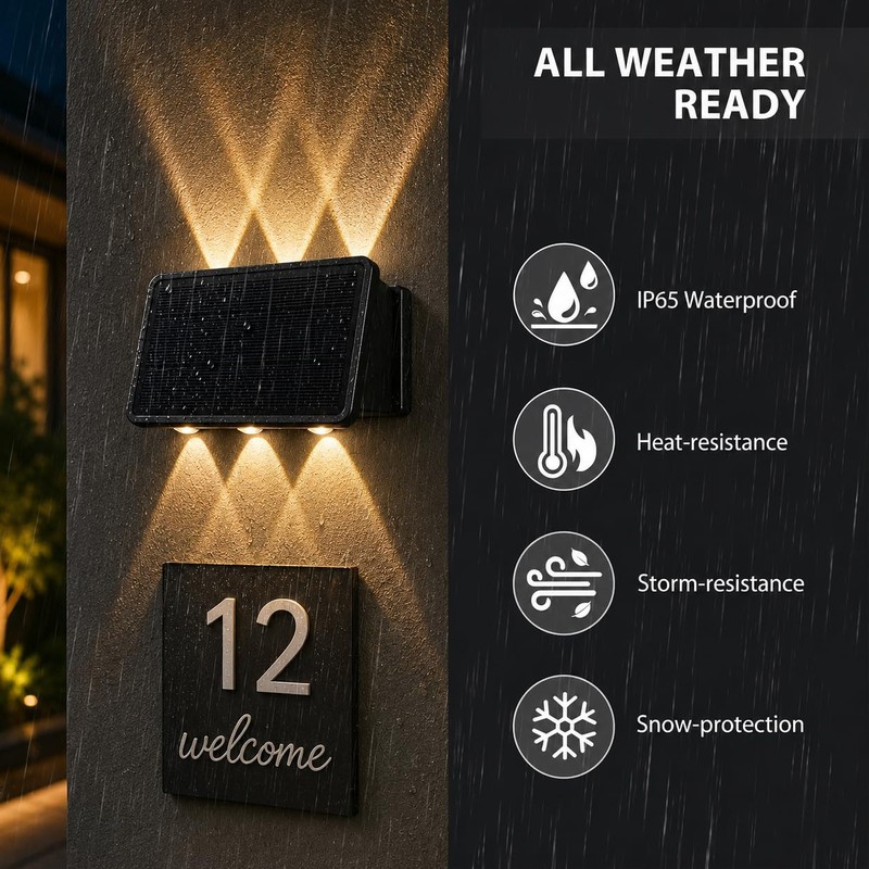 TERVEEX Solar Wall Lights Outdoor, 6 LED Solar Powered Wall