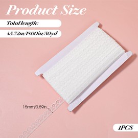 BOHUIZ 45 m White Lace Ribbon, 1.5 cm Vintage Lace Border for Sewing, Decorative Ribbon, Lace Fabric, Lace Trim for Sewing, Craft, Wedding, Decoration, Gift Box