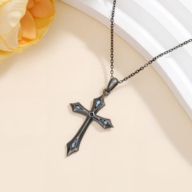 ABIGY Cross Necklace 925 Sterling Silver Turquoise Necklace Cross Pendant for Men Women Black