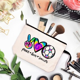 ZHANTUONE Peace Love Soccer Cosmetic Bag，Soccer Gift for Girl，Soccer Player Gift，Soccer Lover Gift，Soccer Player，Soccer Girl，Soccer Girl Survival Kit