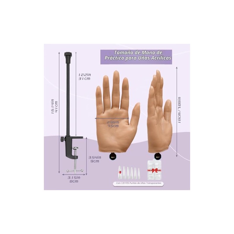 Mano de silicona realista para practicar manicura Veikmv. Mano de