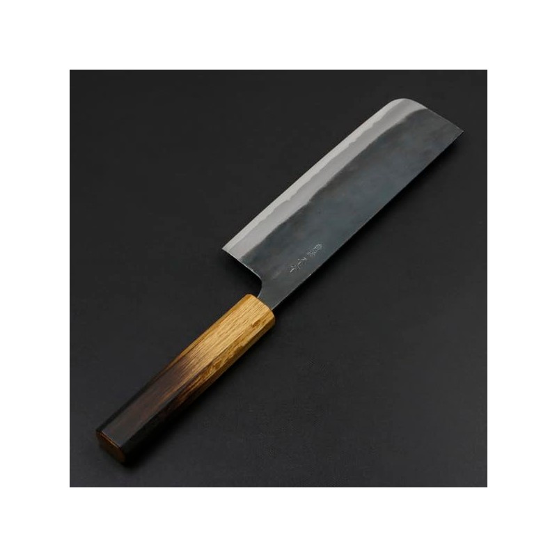 元兼 菜切り包丁 165mm 両刃 青紙スーパー 割込み 黒打ち仕上げ 焼き漆柄 土佐打ち刃物