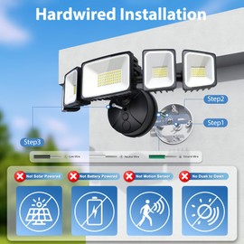 SZPOWER 120W Outdoor LED Flood Light, 5 Heads Exterior Security Lights, 6500K Super Bright Floodlight Fixture Waterproof IP65, Outside Flood Lights for House, Backyard Black