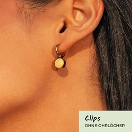 Clip Ohrringe mit Anh√§nger ‚Ä¢ Ros√©gold Ohrclips aus Edelstahl vergoldet ‚Ä¢ mit Charm in gelb zum Wechseln ‚Ä¢ nachhaltig & handgemacht ‚Ä¢ MIX AND MATCH ‚Ä¢ √ò 14 mm