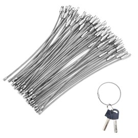 ASTIMESA 50 Pack Stainless Steel Wire Keychain Cable, 2 mm x 6.1" Key Ring Holder, Luggage Tag Loops for Charm Collar (50)