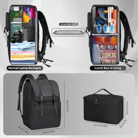 BERTASCHE Lunch Backpack, Laptop Backpack 17.3 inch w/Insulated Cooler Lunch box for Men Women, Vintage Work Backpack for College Business Commuter Travel