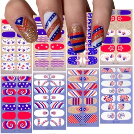 8Sheets Independence Day Semi Cured Gel Nail Strips 4th of July Nail Polish Stickers Designs Star Patriotic American Flag Full Wrap Nail Polish Decals Decoration for Women DIY Acrylic Nails