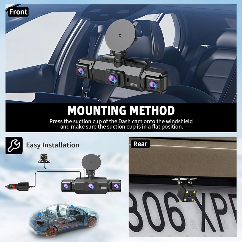 4 Channel Dash Cam Front and Rear Cabin, 360 Dash