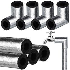 Water Pipe Insulation Foam Tube - 8 Pcs Pipe Insulation with Aluminum Foil, 4pcs Elbow Pipe Insulation & 4pcs Long Water Pipe Covers for Winter, Radiator Cover Water Pipe Freeze Protection(1 Inch)