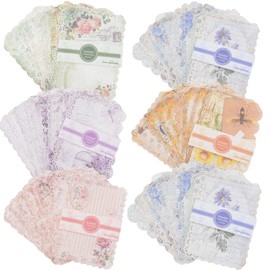 URROMA 60 Pieces Hollow Scrapbook Lace Paper, 6 Styles Flowers Scrapbook Frame Strips Made of Lace Craft DIY Card Decor for Photo Frame Album Notebook Journal
