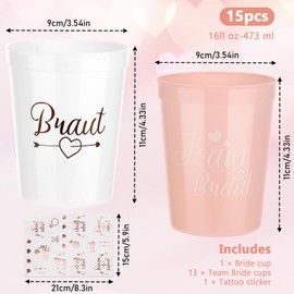 MICHIHOMIE Pack of 14 JGA Mugs, Bride and Team Bride Cups with Tattoos Set, Stag Night Women Accessories, Bride to be Decoration for Bridal Shower, Engagement Party, Bachelor Party