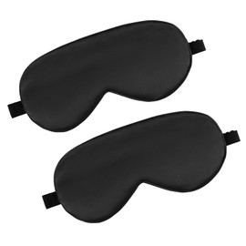 2 Stück Seiden Schlafmaske, Augenmaske mit Verstellbares Gummiband Lichtblockierende Nachtmaske Hautfreundlich Seitenschläfer Schlafbrille für Reisen Zuhause Hotel Zug Herren Frauen(Schwarz)