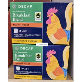 Barissimo The Coffee Expert Fair Trade Certified DECAF Breakfast Blend Medium Roast 12 Cups 4.02oz 114g (Two Boxes)