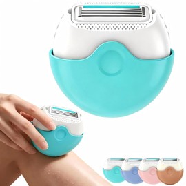 Afeitadora portátil de 3 hojas con tapa giratoria; mini depiladora corporal portátil para mujer; ideal para piernas, axilas y brazos. (A#)