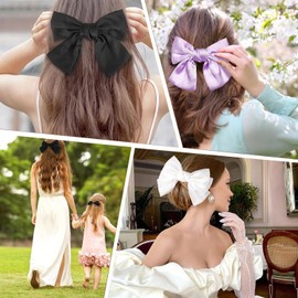 NiceYnn 2pcs Bow Hair Clips - Soft Silky Satin Ribbon French Hair Bows Barrettes with Metal Spring Clasp Bun Ponytail Holder Hair Ribbon for Women Girl Solid Color Big Bowknot Hairpin Beige Purple