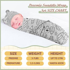 Buryeah 4 Pack Preemie Swaddle Blanket Wrap Set with Hat for Baby Boys Girls 3-7 Lbs Preemie Newborn Clothes Sleepers Cap (White,Animal)