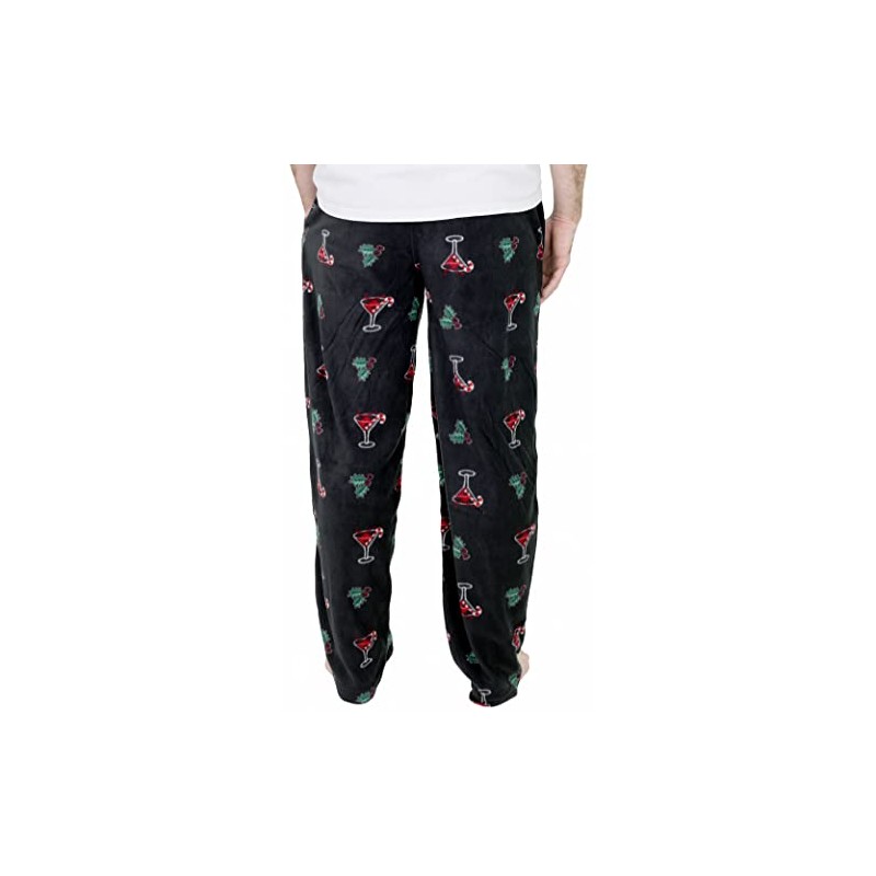 Varsity Men's Printed Microfleece Pajama Pant, Black Holiday Martini, Small
