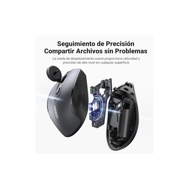 UGREEN Mouse Ergonómico Inalámbrico, 2.4 GHz con Receptor USB