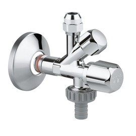 Grohe Original WAS 22036000 Combination Angle Valve (Safety Technology, with Self-Sealing Connection Thread, Wall Connection 1/2 Inch, Outlet 3/8 Inch, Outlet 3/4 Inch with Hose Connection), silver, 22036000