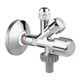 Grohe Original WAS 22036000 Combination Angle Valve (Safety Technology, with Self-Sealing Connection Thread, Wall Connection 1/2 Inch, Outlet 3/8 Inch, Outlet 3/4 Inch with Hose Connection), silver, 22036000