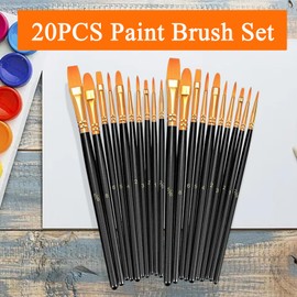 Professional Paint Brushes Set, 20PCS Black Artist Paint Brushes, Different Sizes, Nylon Hair Brush for Acrylic, Watercolor, Gouache, Oil and Face Painting, Small Brushes for Adults & Kids