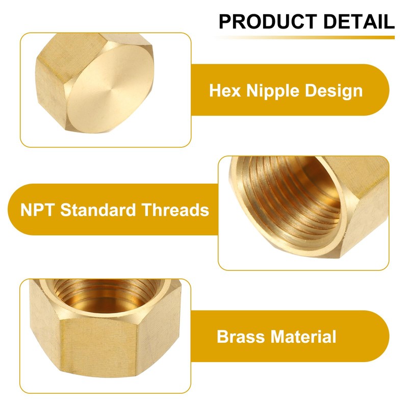 sourcing map 3Pcs Brass Hex Head Plug Compression Cap Fitting