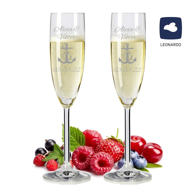 laser-diele 2 Leonardo Champagne Glasses with Engraving – Gift for