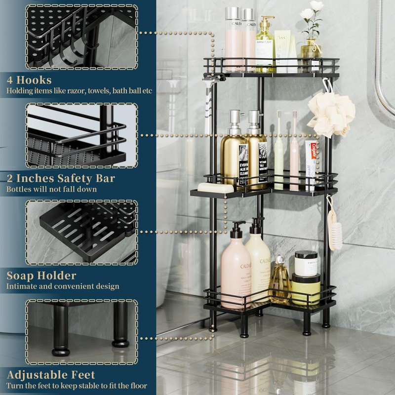 Consumest Corner Shower Caddy Standing - 3-Tier Stainless Steel Shower
