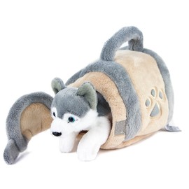 Teddys Rothenburg Cuddly Toy Husky in Dog Kennel 15 cm Grey/Beige/White Plush Dog Plush Toy