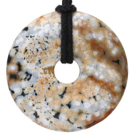 Lebensquelle Plus Ocean Jasper Gemstone Doughnut Pendant Diameter 40 mm + Cotton Cord Gemstone Pendant Genuine Healing Stone Necklace with Ribbon, Gemstone, Jasper