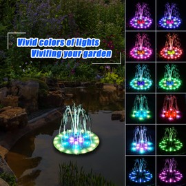 GAIZERL Solar Bird Bath Fountains Upgraded, 4W Solar Powered Water Fountain Pump with 4000 Battery, 7 Nozzles & 4 Fixers, Colorful LED Lights for Garden, Swimming Pool, Pond, Fish Tank and Outdoor