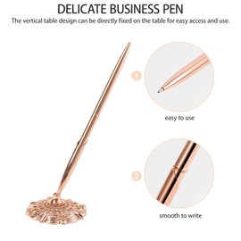 U-Vathing Hollow Round Pen Holder Signing Pen Set with Diamond Pen Metal Ballpoint Pen Attached to Desk for Wedding Bridal Birthday Party Ceremony Graduation Office Valentine's (Rose gold)
