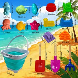 Vndnsy Beach Sand Toys Set for Kids,Outdoor Beach Toys and Sandbox Toys,with Foldable Beach Bucket, Castle, Sea Animals Molds and Toddlers Sand Shovels for Kids Toddlers Boys Girls