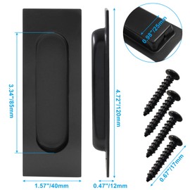 Jiozermi 4 Pack 4.72 Inch Recessed Pocket Door Handles, Black Stainless Steel Recessed Finger Flush Pulls Sliding Barn Door Handles for Patio Cabinet Closet