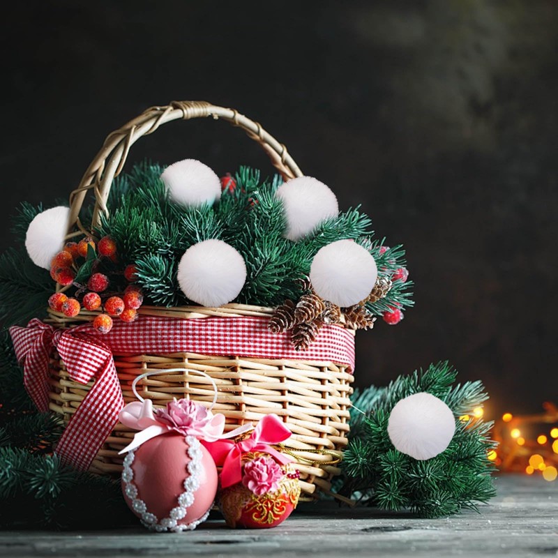 BEROZA 50 Pcs Christmas Acrylic Pom Poms Large White Pompoms