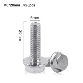 Flange Screw Hex Screw 25 Pieces M6 x 20 mm Rounded Head Screws Full Thread Stainless Steel Screws A2 with Flange Rustproof Suitable for Various Applications (M6 x 20 mm 25 Pieces)