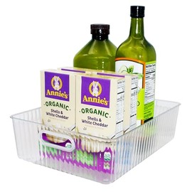 Oggi Clear Fluted Storage Bin with Handle - Durable Plastic Organizer for Fridge, Pantry, Cabinets & Countertop, Modern Farmhouse Style, Ideal for Kitchen Organization and Storage, 13.5" x 9.7"