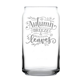 Hand Engraved 16oz Can-Shaped Pint Glass, Autumn Breeze Beautiful Leaves Design, Etched Unique Fall Drinkware, Decor
