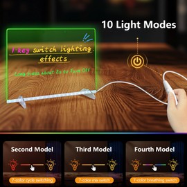 Acrylic Led Drawing Board with 10 Light Modes, Magic Message Board Light Up for Kids with 7 Color Pens, Rewritable Led Note Board with Colors Charming Gift,35 * 25cm