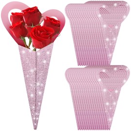 60 Pcs Valentine's Day Single Flower Sleeves, Heart Boxes for Flowers 18 x 4 Inch Flower-Bouquet Wrapping Paper Love Heart Floral Bouquet Bags Appreciation Gifts for Anniversary Brithday Holiday Wedding Baby Shower